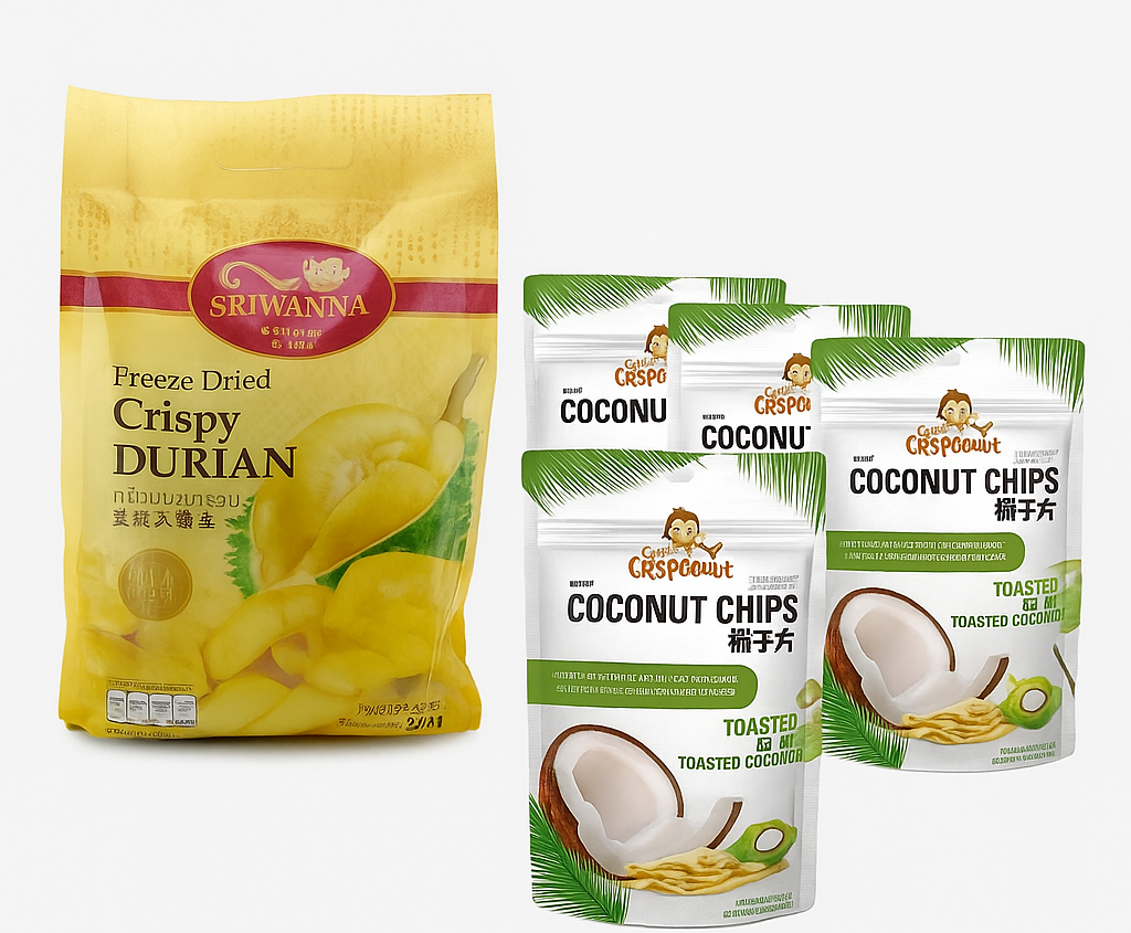 Exotic Thai Snack Gift Set Coconut Chips & Crispy Durian Bundle