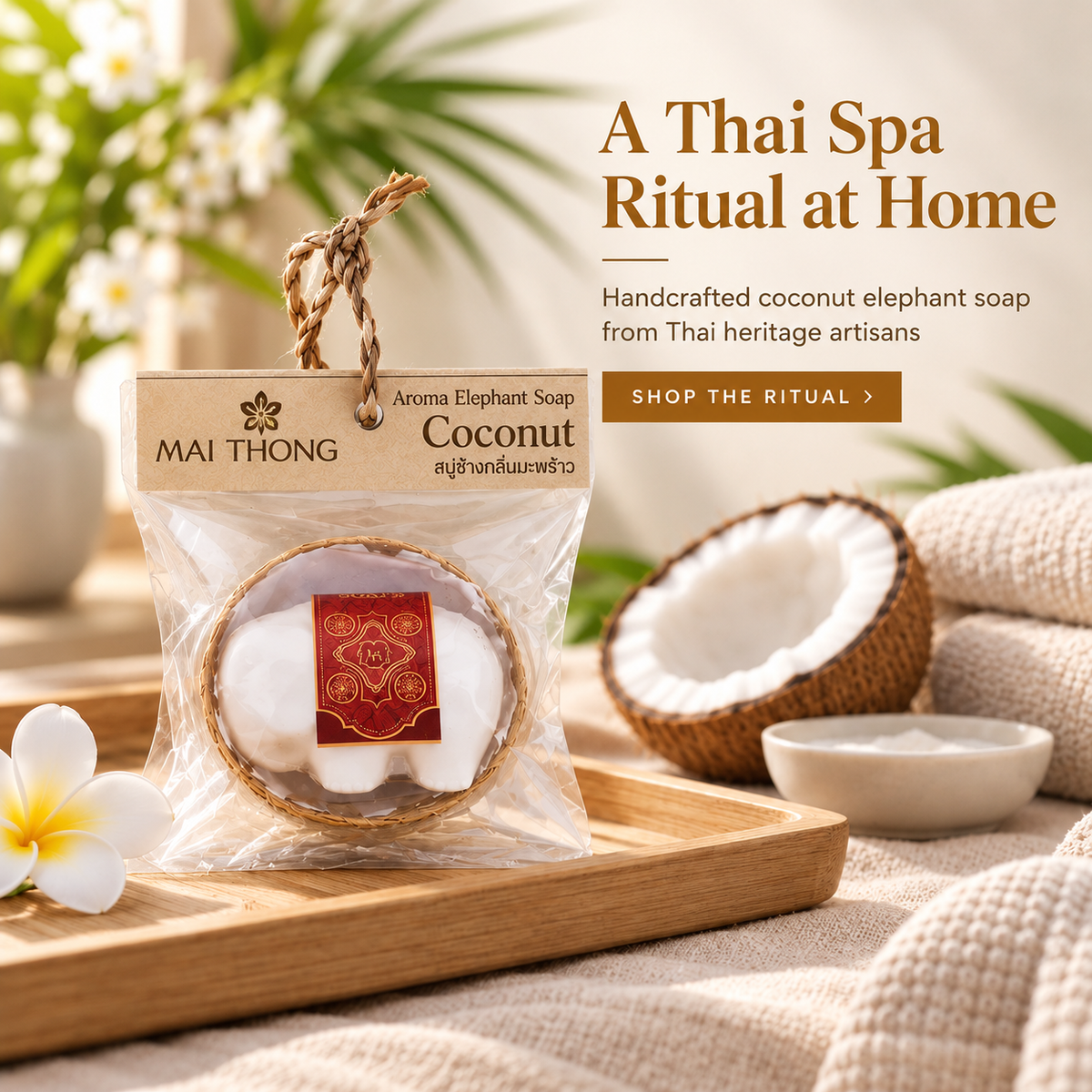 Mai Thong Kokos-Aroma-Elefantenseife – Thailändische Kräuterseife 70 g