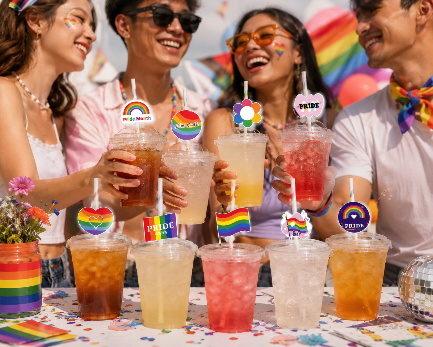 Pride Straw Decorations, Mixed Set of 20