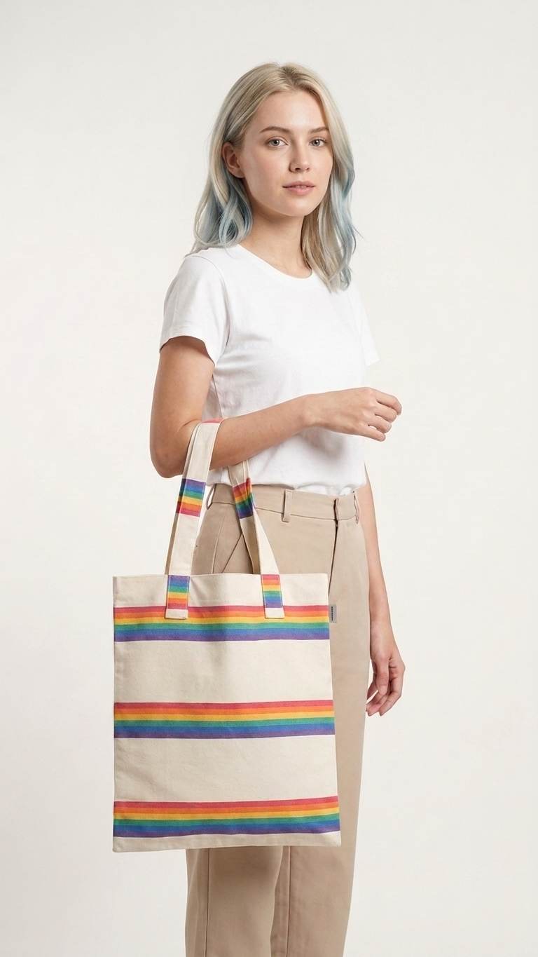 Pride Rainbow Tote Bag, Handmade Cotton Shoulder Bag