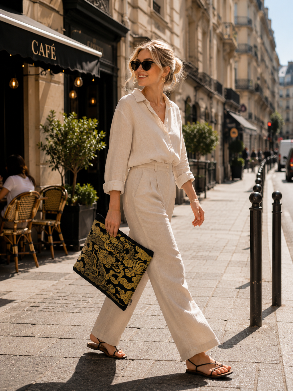 Golden Dragon Canvas Clutch Thai Statement Handbag