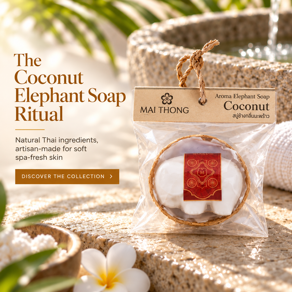 Mai Thong Kokos-Aroma-Elefantenseife – Thailändische Kräuterseife 70 g
