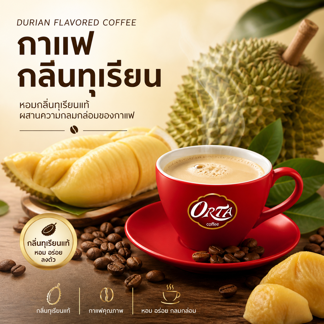 Durian Coffee Instant Mix Arabica Exotic Flavor 8 Sachets