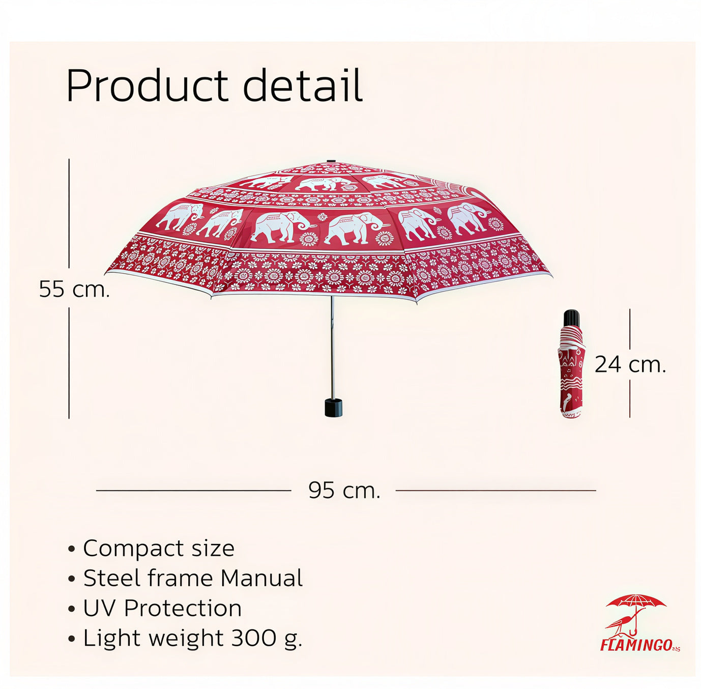 Erawa Elephant Folding Umbrella  Thai Classic Design