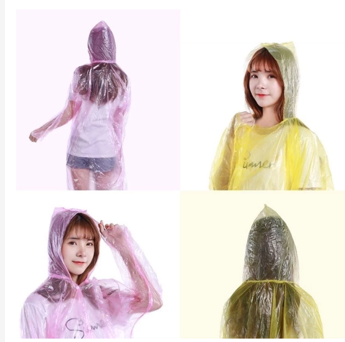 Disposable Rain Poncho Set 10 Pack Transparent