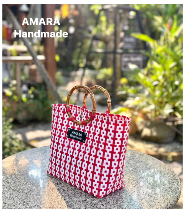 AMARA Handmade Woven Bag  Bamboo Handle Edition