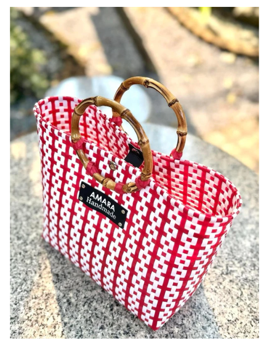 AMARA Handmade Woven Bag  Bamboo Handle Edition