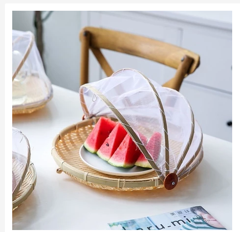 Foldable Bamboo Food Cover  Natural Mesh Protector