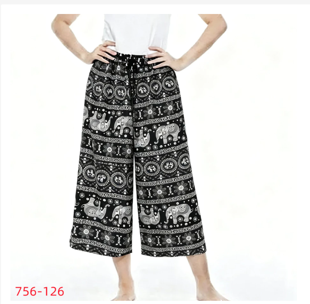 Thai Knee-Length Pants Traditional Print Relaxed Fit