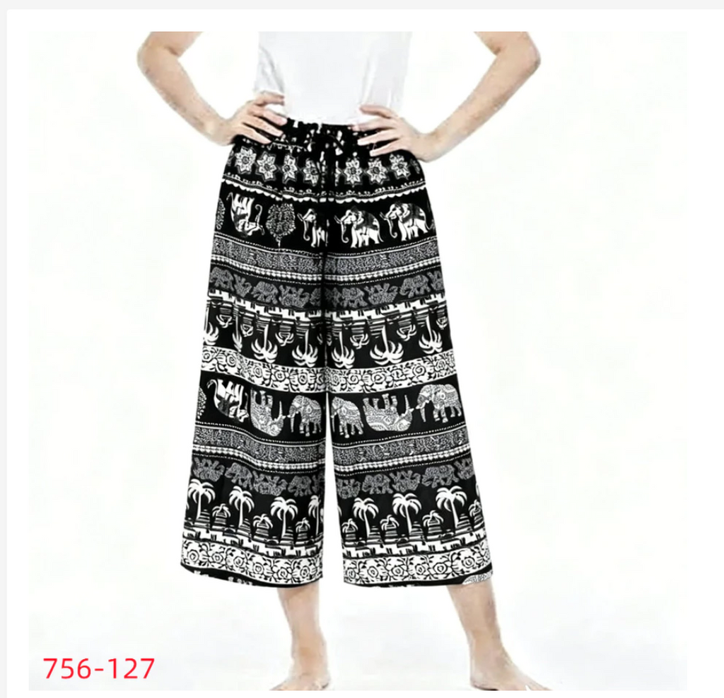 Thai Knee-Length Pants Traditional Print Relaxed Fit