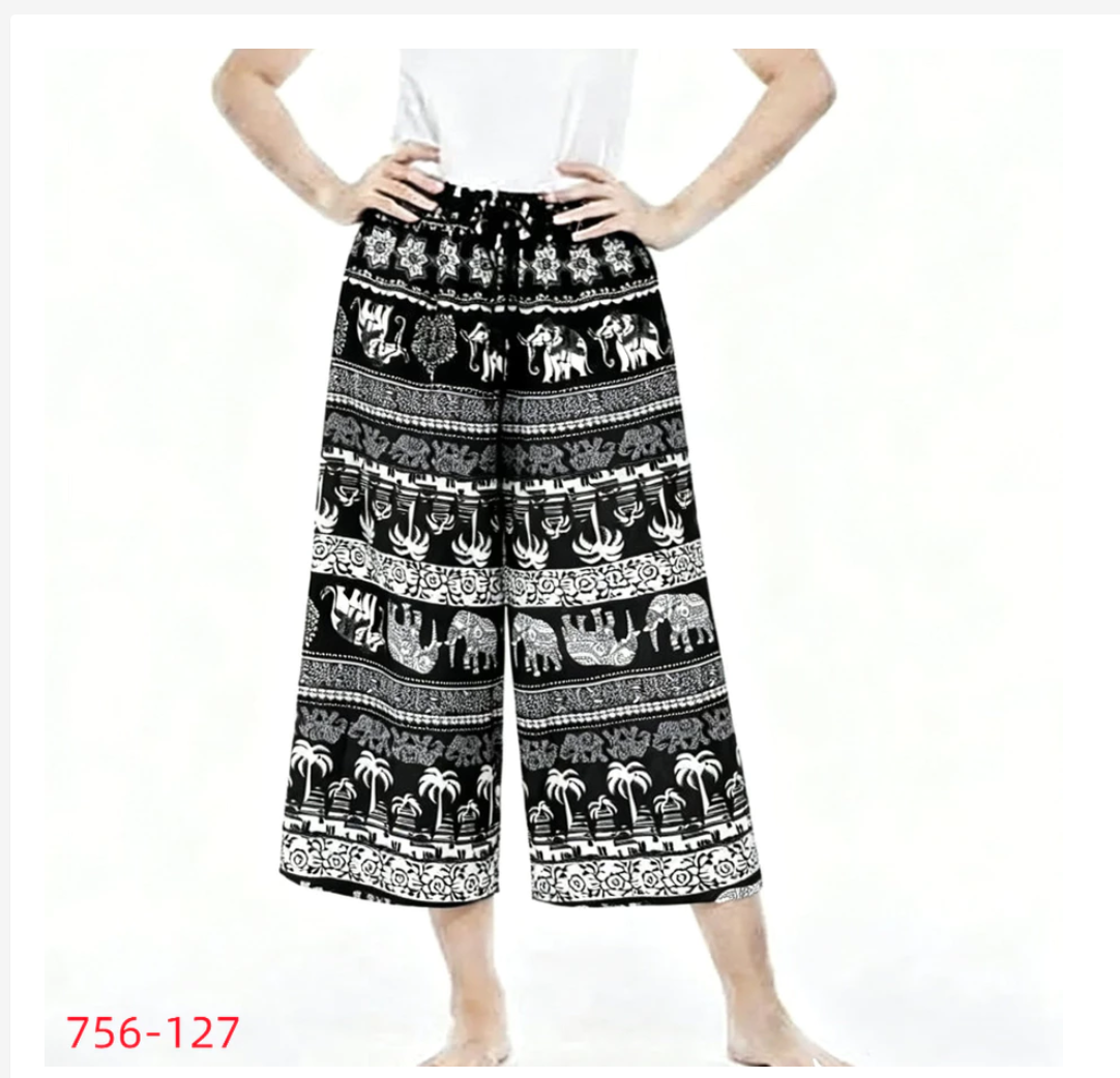 Thai Knee-Length Pants Traditional Print Relaxed Fit