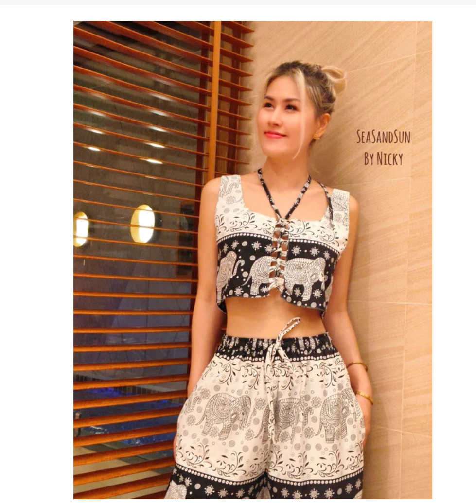 Thai Elephant Crop Top  Premium Italian Silk Double Layer