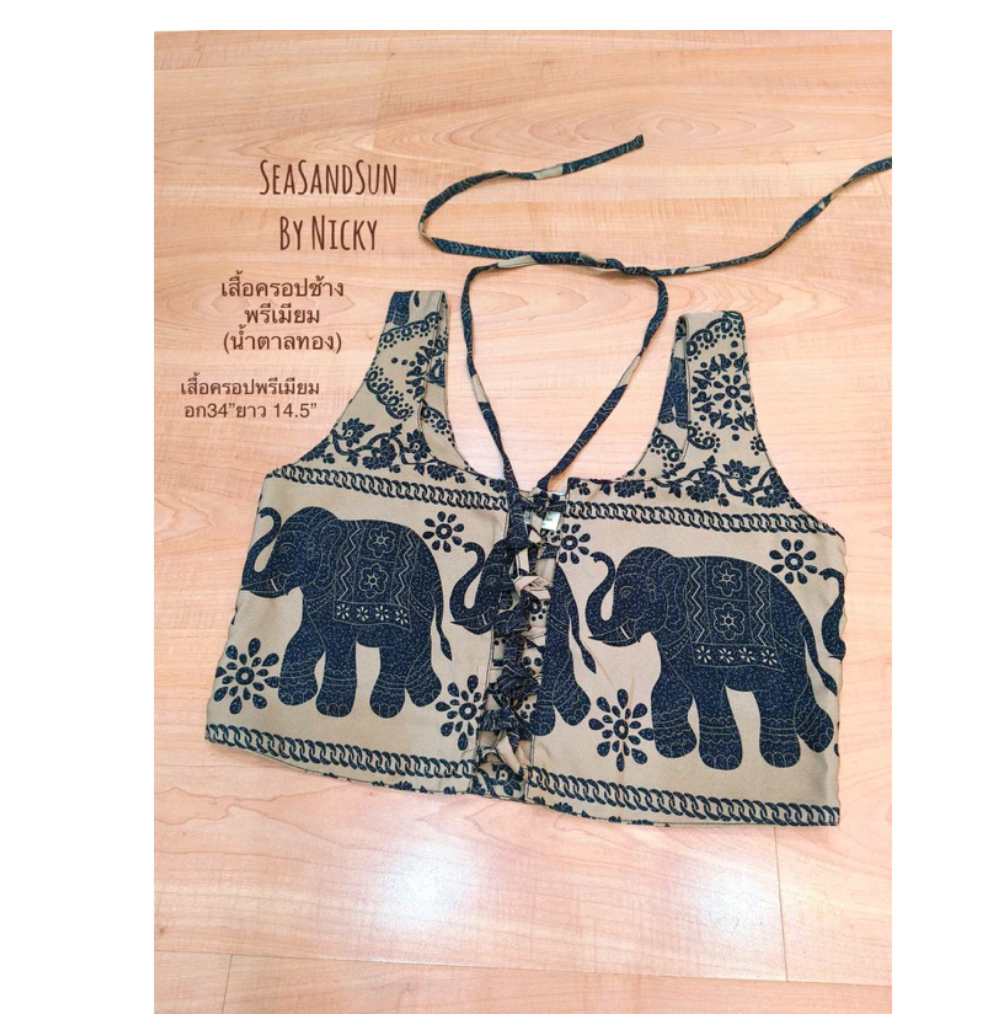 Thai Elephant Crop Top  Premium Italian Silk Double Layer