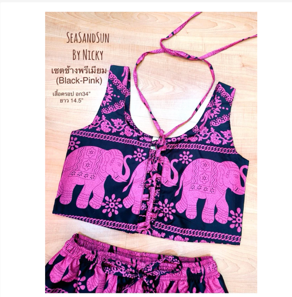 Thai Elephant Crop Top  Premium Italian Silk Double Layer