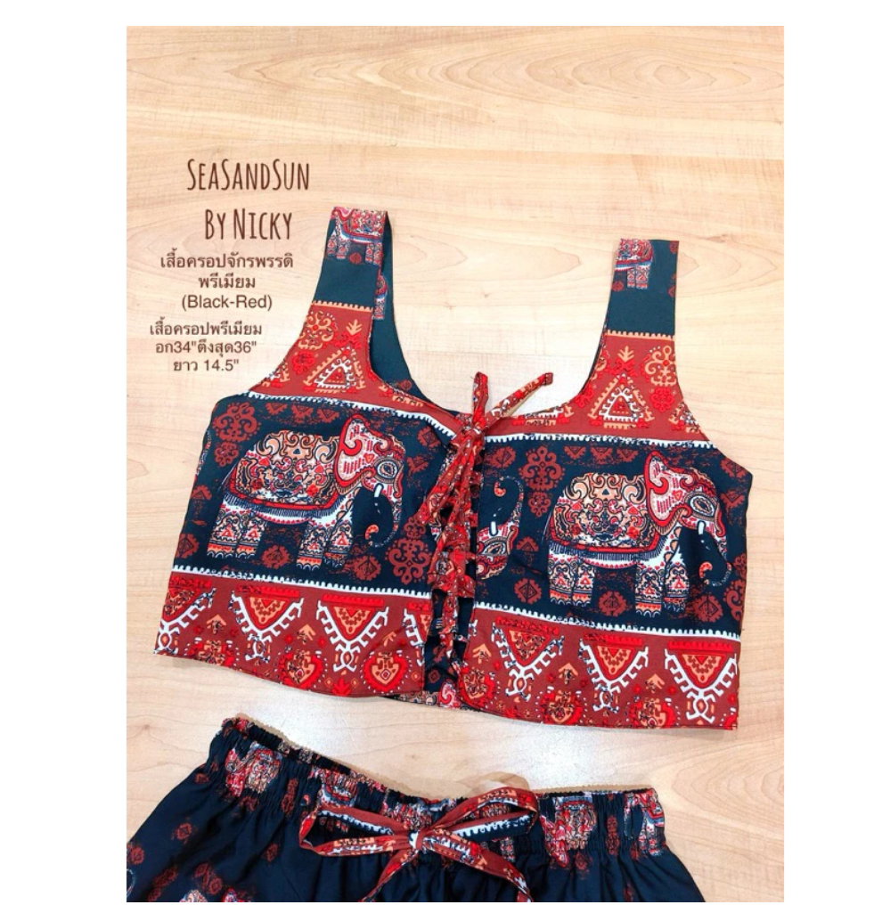 Thai Elephant Crop Top  Premium Italian Silk Double Layer