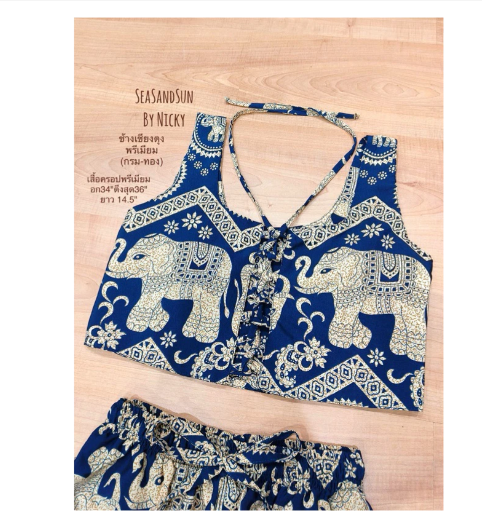 Thai Elephant Crop Top  Premium Italian Silk Double Layer