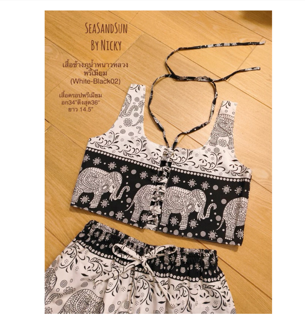 Thai Elephant Crop Top  Premium Italian Silk Double Layer