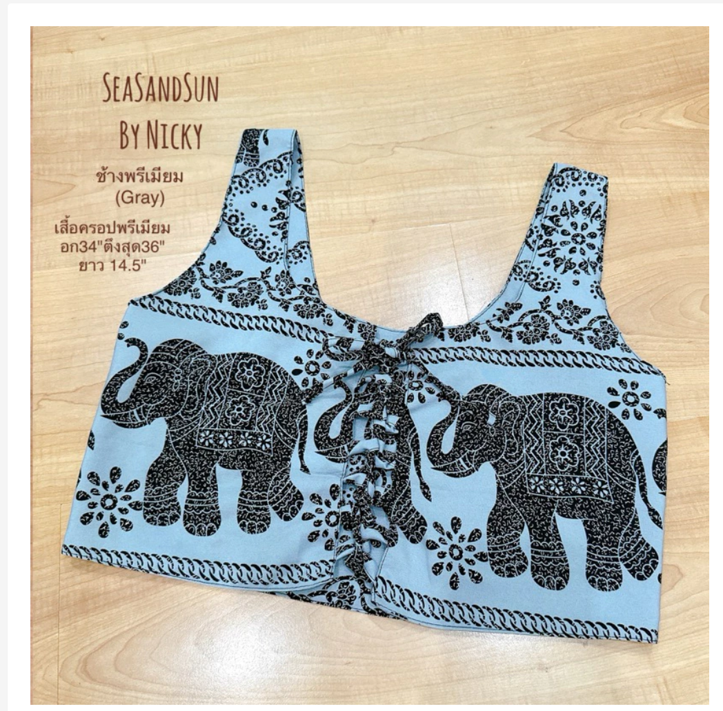 Thai Elephant Crop Top  Premium Italian Silk Double Layer