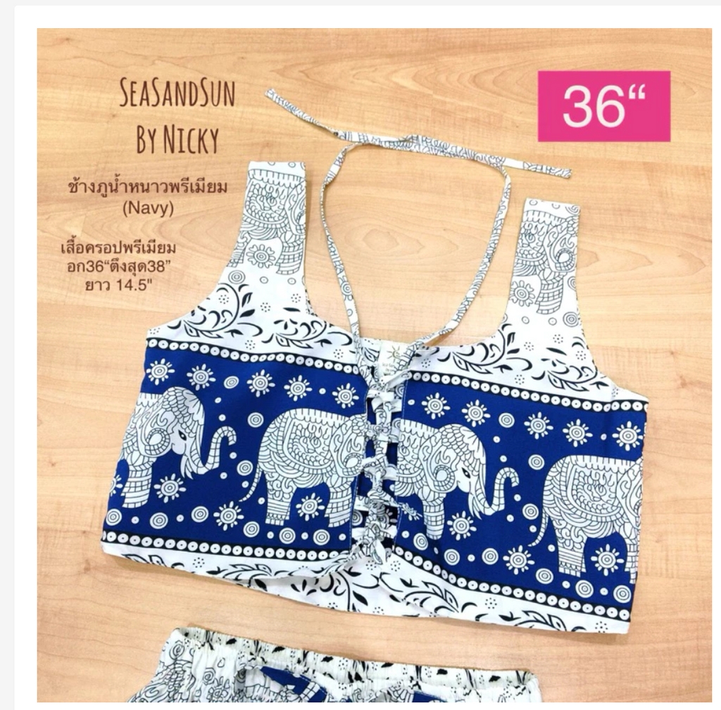 Thai Elephant Crop Top  Premium Italian Silk Double Layer