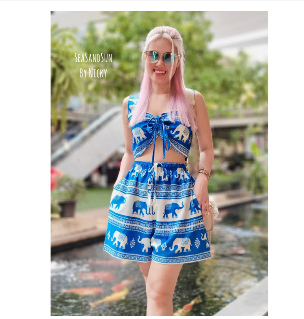 Thai Elephant Summer Set Crop Top & High Waist Shorts