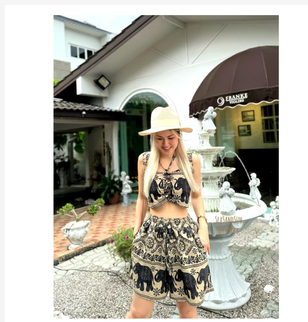 Thai Elephant Summer Set Crop Top & High Waist Shorts