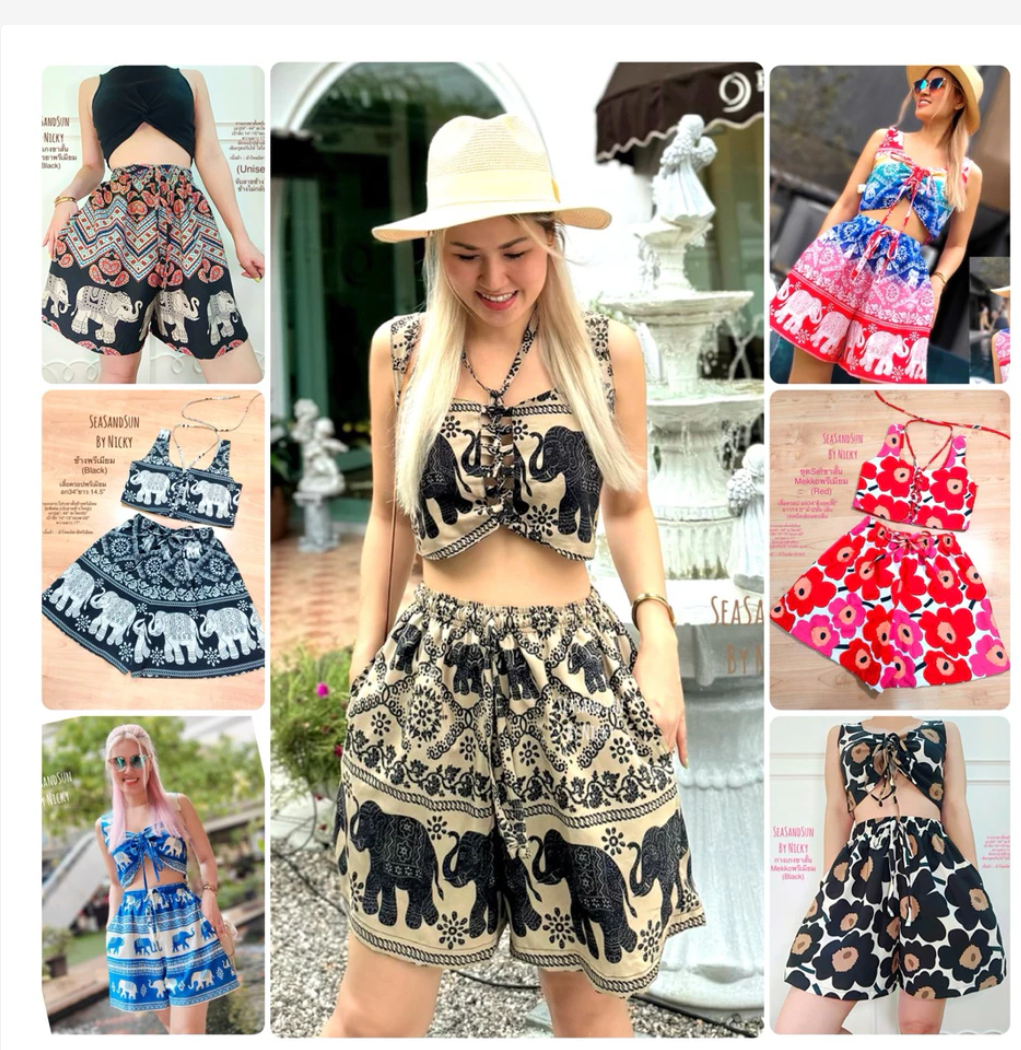 Thai Elephant Summer Set Crop Top & High Waist Shorts