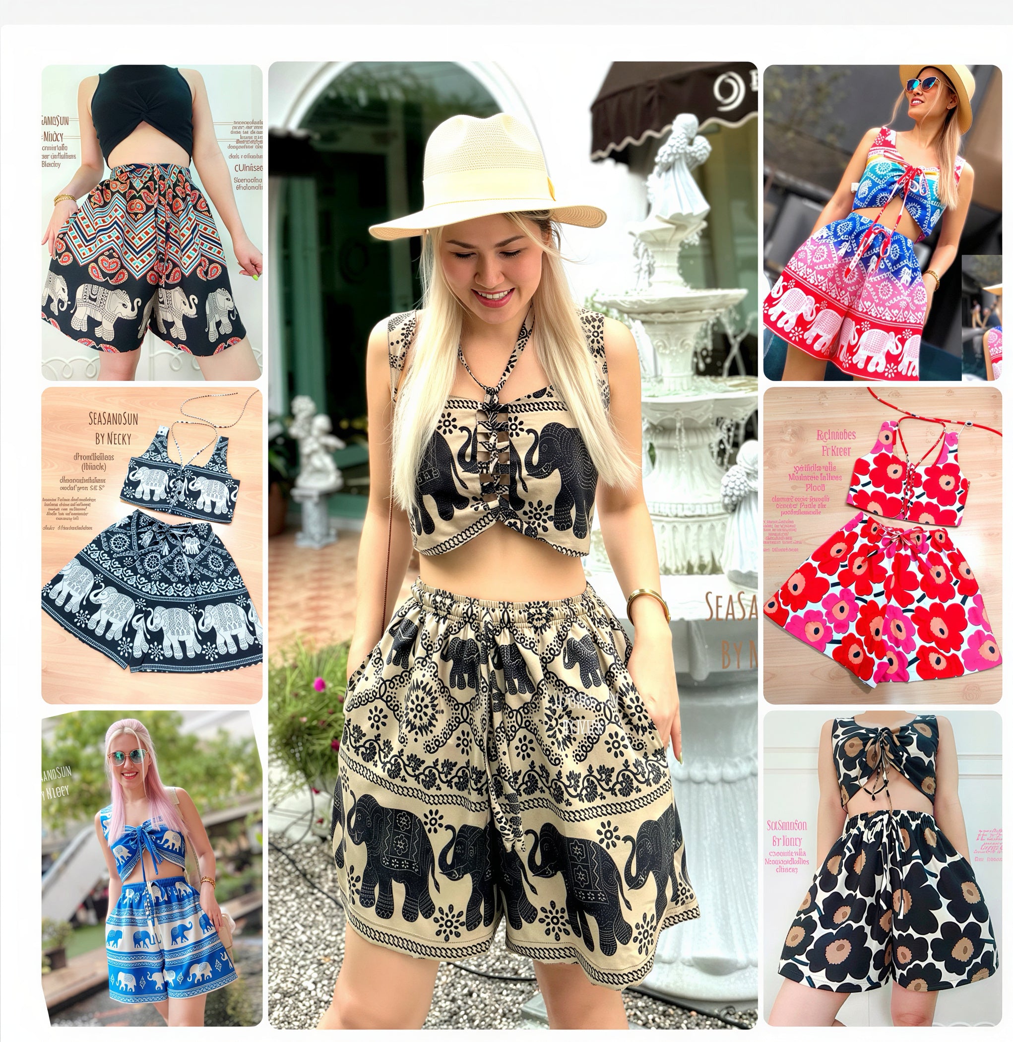 Thai Elephant Summer Set Crop Top & High Waist Shorts