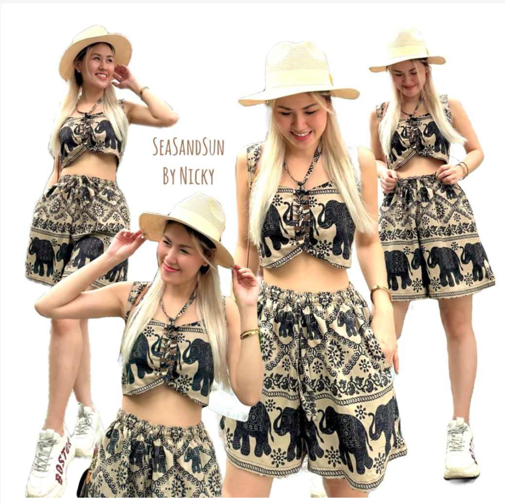 Thai Elephant Summer Set Crop Top & High Waist Shorts