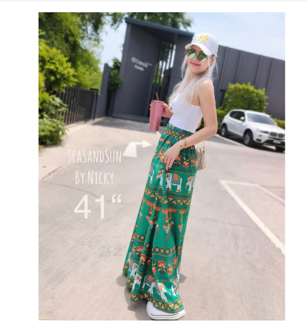 Thai Elephant Maxi Skirt Set  Premium Boho Crop Top & Flowing Skirt