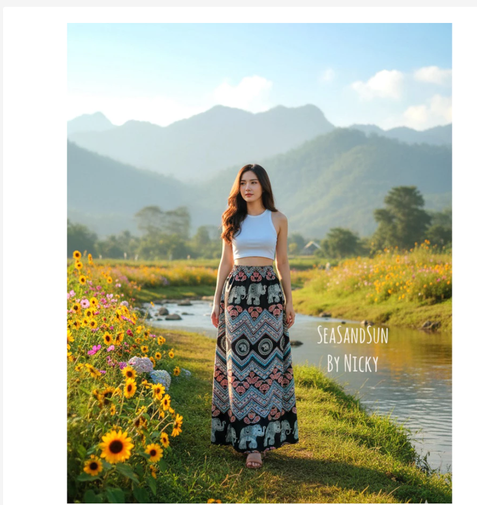 Thai Elephant Maxi Skirt Set  Premium Boho Crop Top & Flowing Skirt