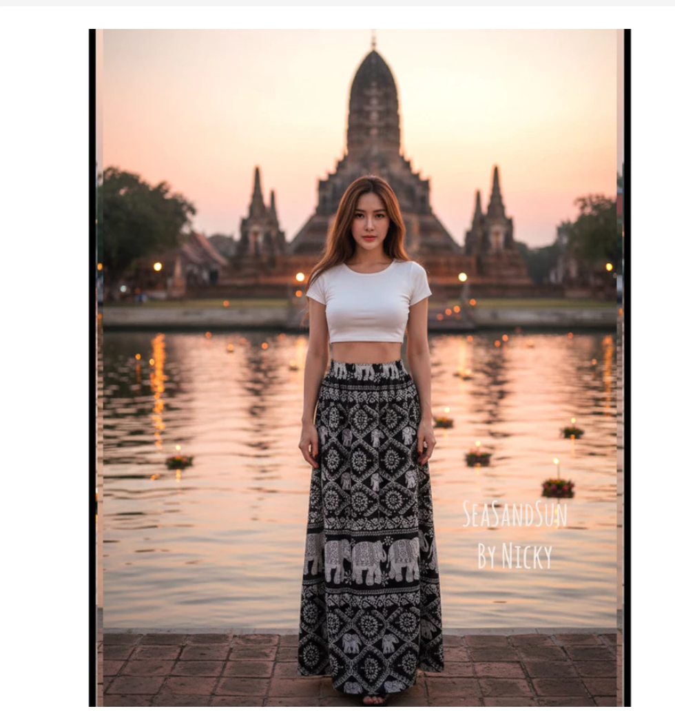 Thai Elephant Maxi Skirt Set  Premium Boho Crop Top & Flowing Skirt