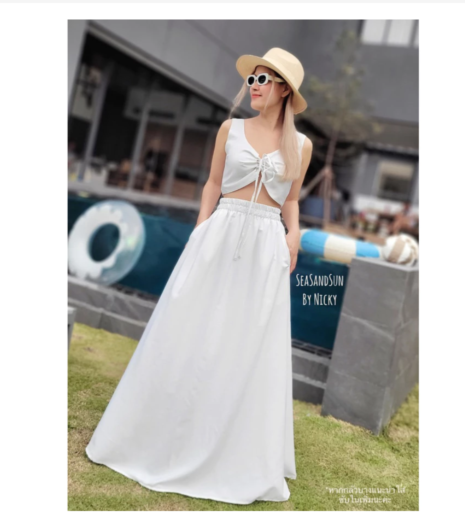 Thai Elephant Maxi Skirt Set  Premium Boho Crop Top & Flowing Skirt