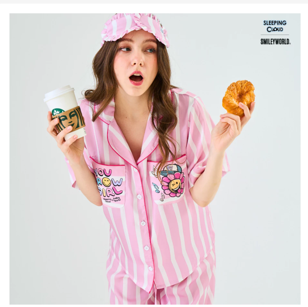 Smiley Tuesday Pajama Set  Lyocell Short Sleeve Top & Long Pants