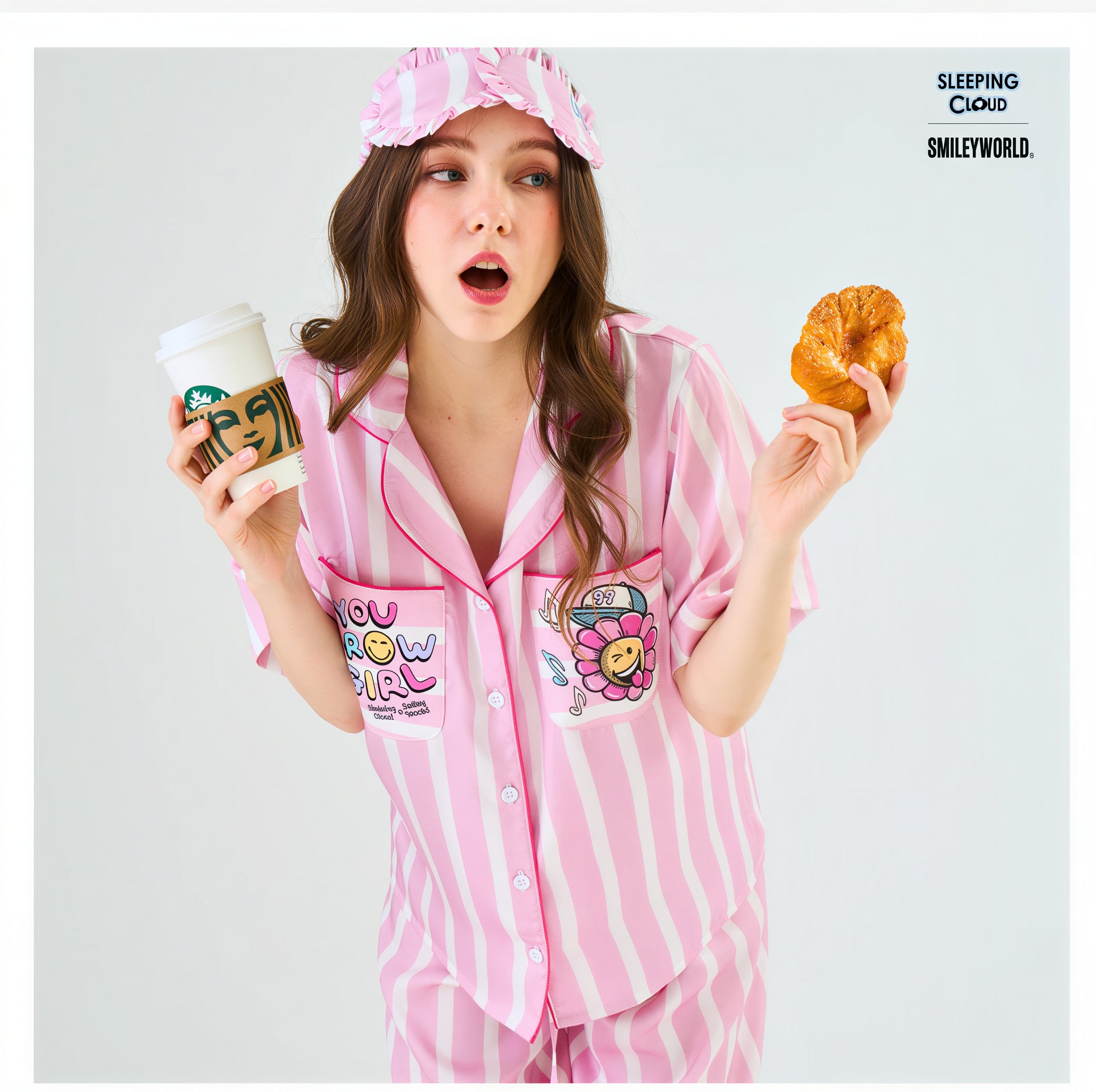 Smiley Tuesday Pajama Set  Lyocell Short Sleeve Top & Long Pants