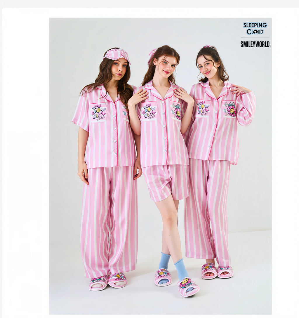 Smiley Tuesday Pajama Set  Lyocell Short Sleeve Top & Long Pants