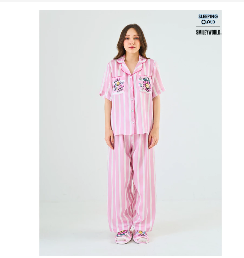Smiley Tuesday Pajama Set  Lyocell Short Sleeve Top & Long Pants
