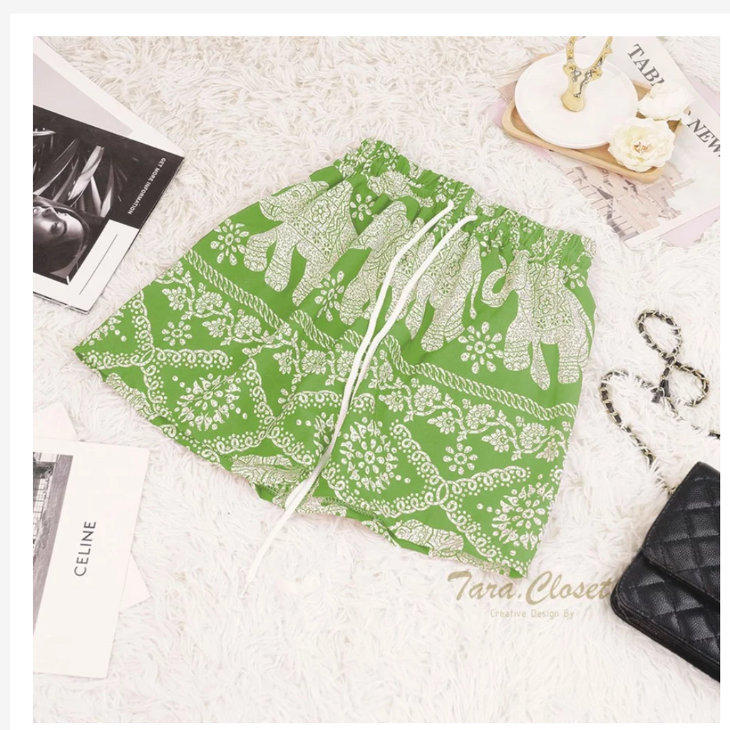 Thai Elephant Shorts  Lightweight Silk Boho Shorts
