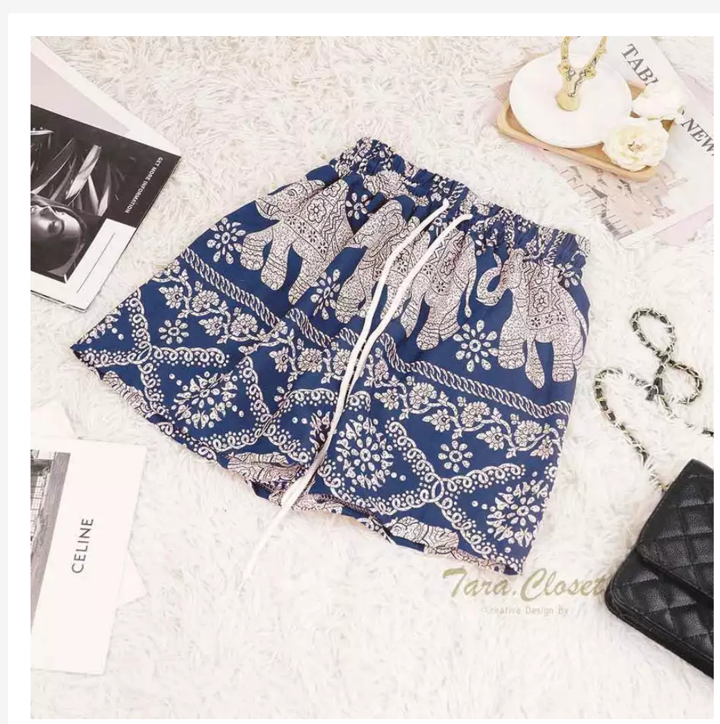 Thai Elephant Shorts  Lightweight Silk Boho Shorts
