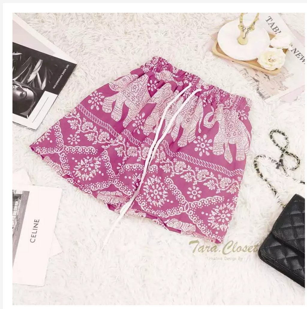 Thai Elephant Shorts  Lightweight Silk Boho Shorts