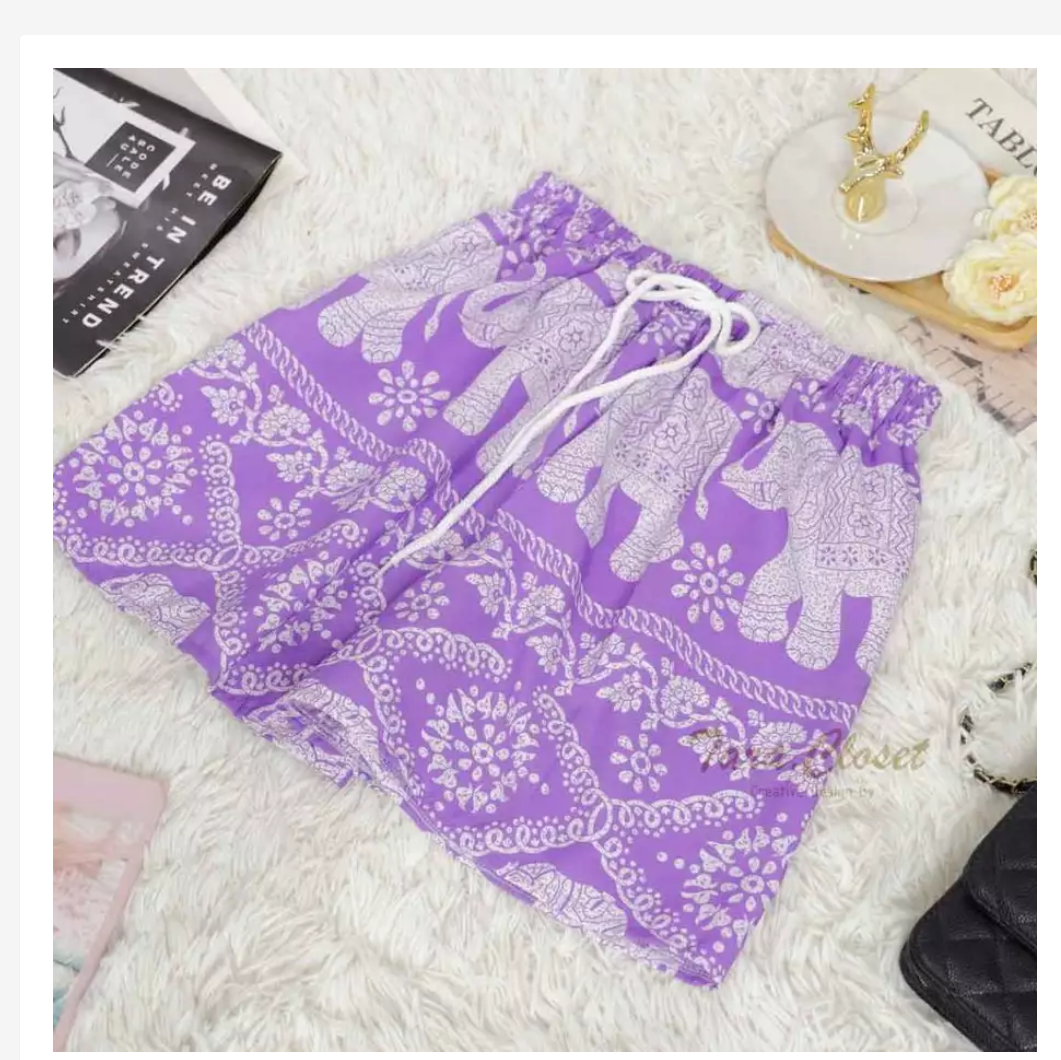 Thai Elephant Shorts  Lightweight Silk Boho Shorts