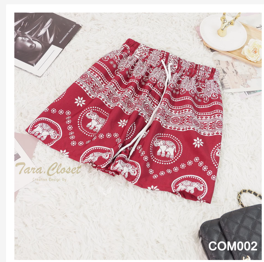 Thai Elephant Shorts  Lightweight Silk Boho Shorts