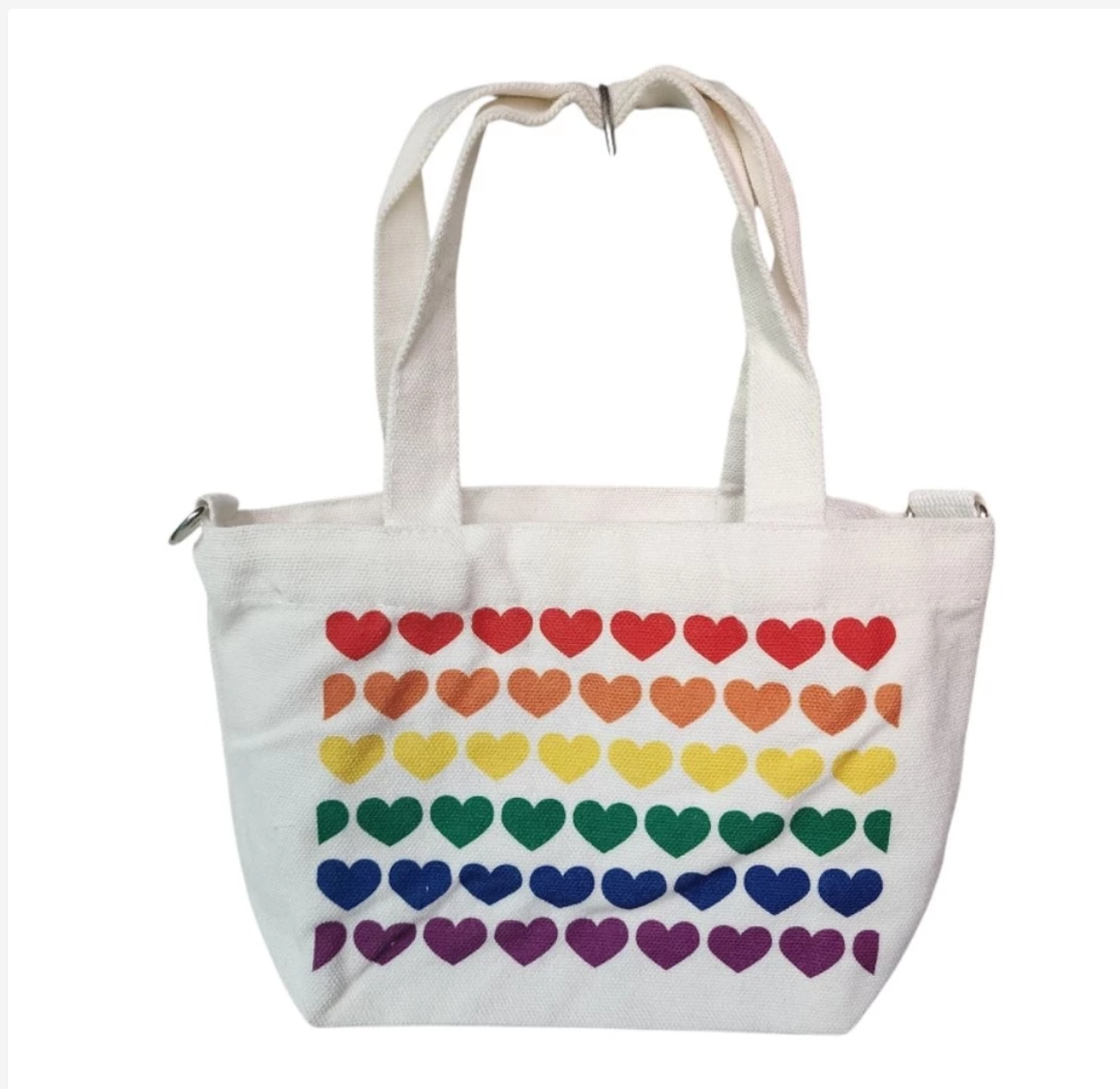 Pride Day Canvas Crossbody Bag, Love Is Rainbow Heart Design