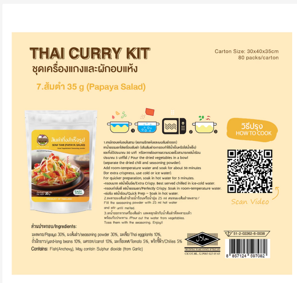 WANALEE Dried Papaya Salad Set 35g – Thai Som Tum Ready Mix