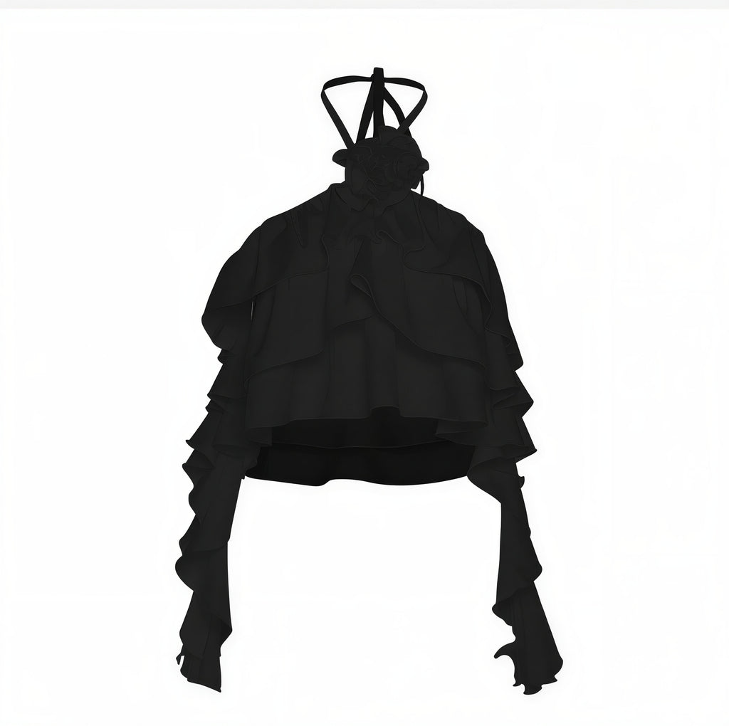 Ginny Ruffle Halter Top with Floral Detail – La Mode Studios