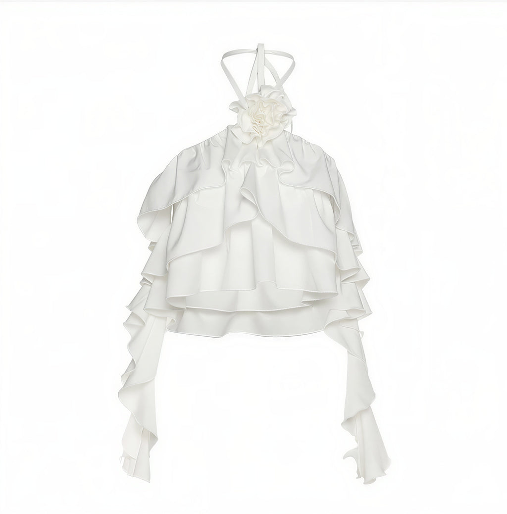 Ginny Ruffle Halter Top with Floral Detail – La Mode Studios