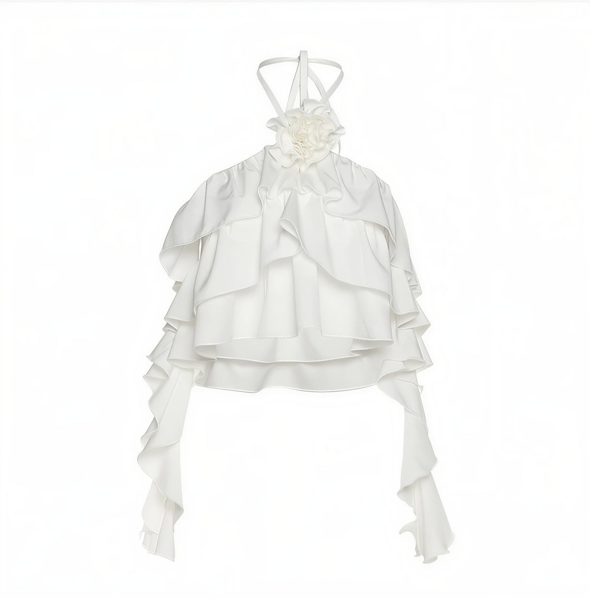 Ginny Ruffle Halter Top with Floral Detail – La Mode Studios