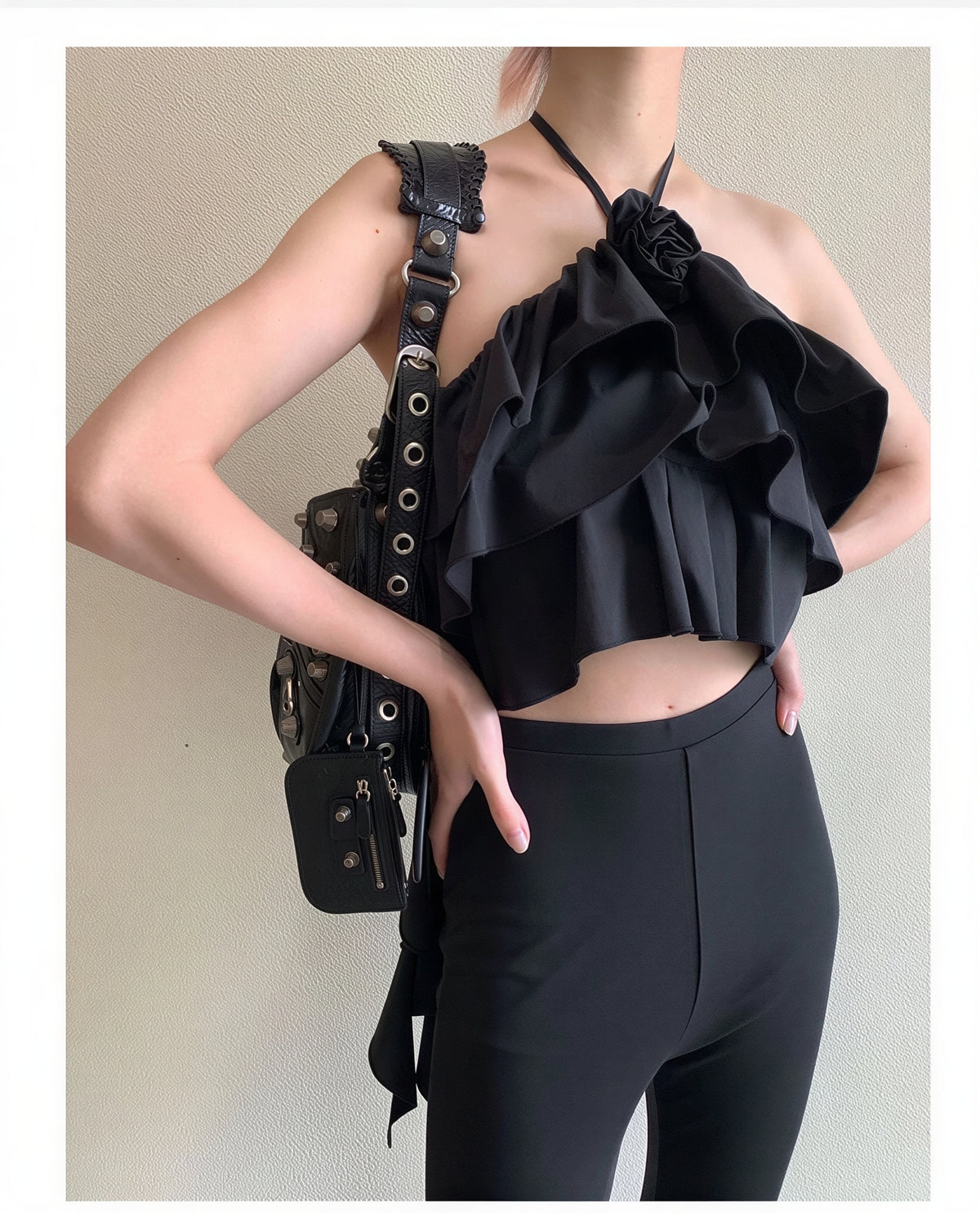Ginny Ruffle Halter Top with Floral Detail – La Mode Studios