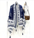 Thai Elephant Print Lightweight Scarf & Shawl with Tassels