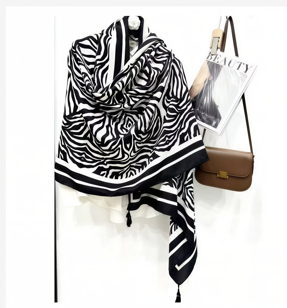 Thai Elephant Print Lightweight Scarf & Shawl with Tassels