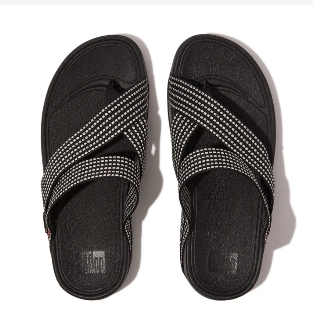FitFlop Comm-Sling Weave Toe-Thongs Men’s Flip-Flops – Black Mix